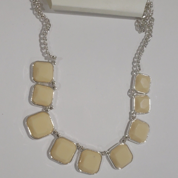 Silver-Tone & Beige Geometric Stone Necklace – Women’s Statement Fashion Jewelry - Picture 8 of 8